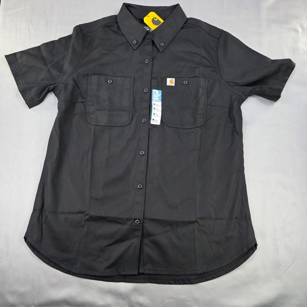 Carhartt Rugged Flex Canvas Work Shirt Relaxed Fit Short‎ Sleeve Black M